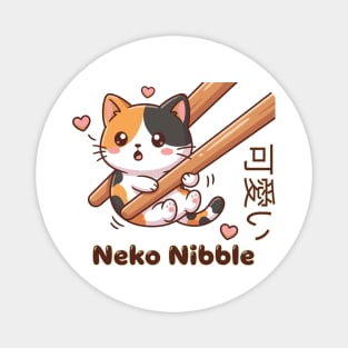 Cute Kawaii Kitten Chopstick Neko Nibble Calico Cat Meme Magnet